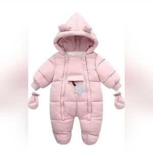 Baby Girl Waterproof Snowsuit & Mittens